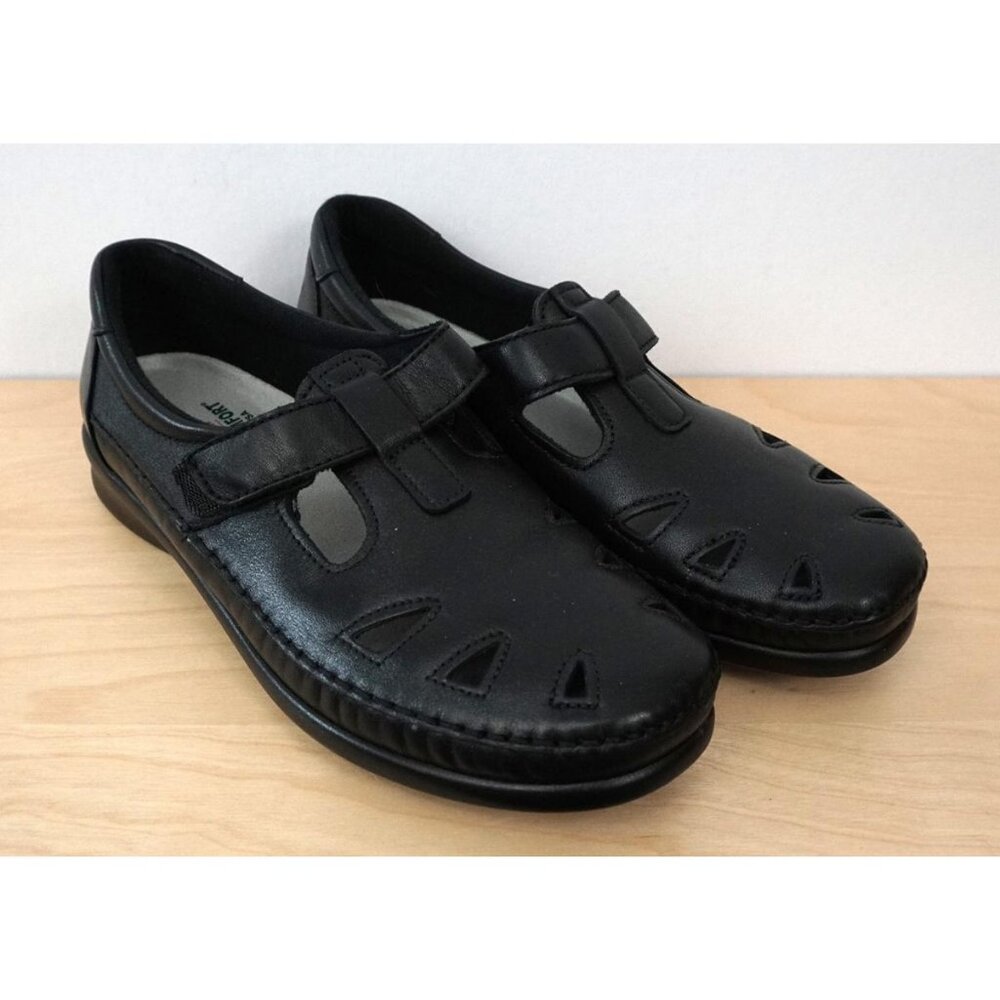 NWOB SAS TRIPAD COMFORT ROAMER BLACK EZ STRAP LEATHER WALKING SHOE SZ 7.5